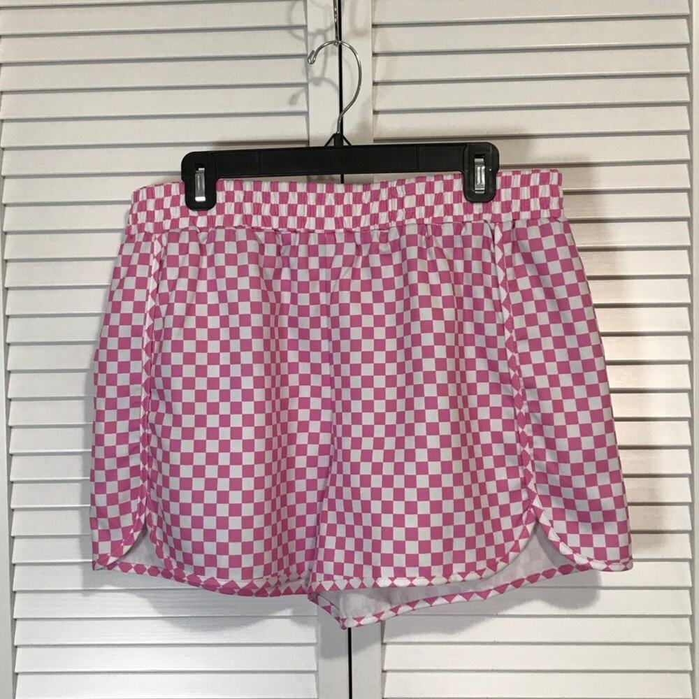 Retro Pink White Checkered High Waisted Athletic Shorts XXL
